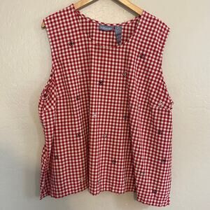 VTG Liz & Me Gingham Tank Top Womens Size 4X 100% Cotton 4th of July Red White